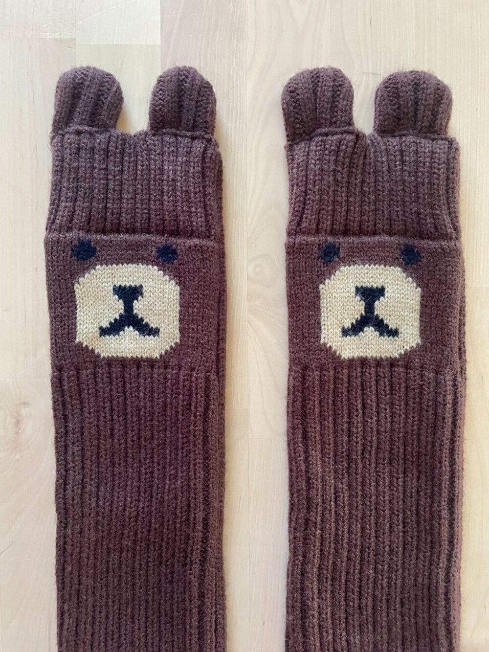 Teddy Fresh Women's Brown Thick Rib Bear Leg Warmers with Ears NWOT NEW One Size - Picture 2 of 4